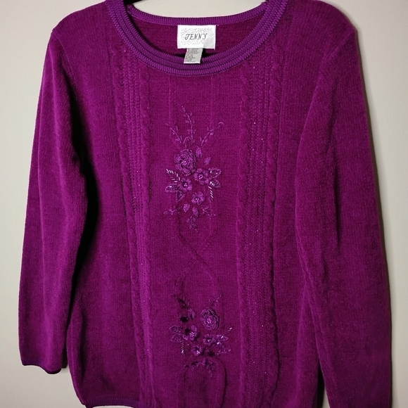 Jenny Plum Embroidered Beaded Sweater Size M Holiday Knit - Picture 3 of 8